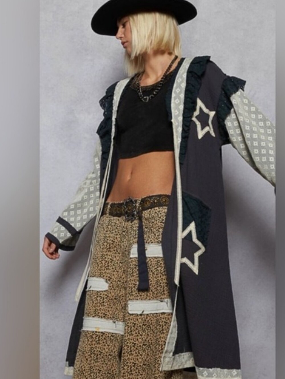 NEW!!! POL Embroidered Star Pattern Long Duster -NWT - Picture 2 of 3